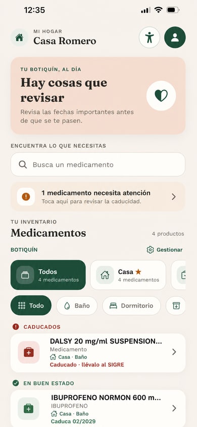 Dashboard de BotiQa en Casa Romero con caducidades e inventario